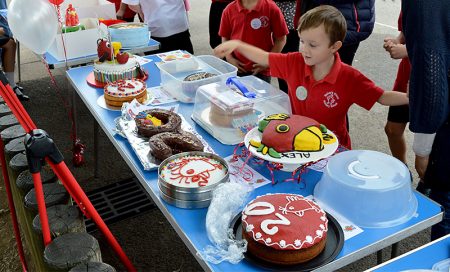 Celebrations to mark the 20th anniversary of Baileys Court Primary School, Bradley Stoke. Birthday cake competition entries.