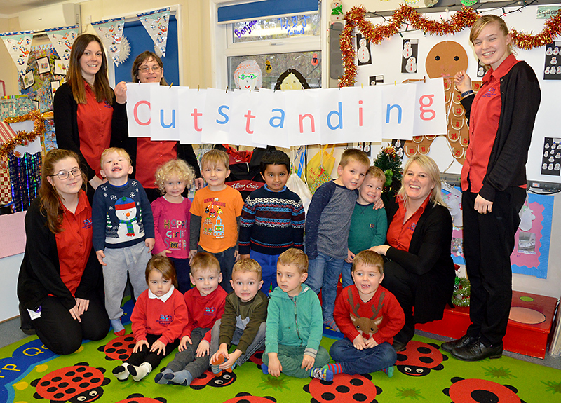 Staff and children at Abacus @ Meadowbrook Pre-School in Bradley Stoke celebrate their recent 'outstanding' Ofsted report.