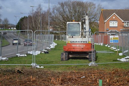 MetroBus construction work gets under way at the southern end of Bradley Stoke Way, on the southbound approach to Great Stoke Roundabout.