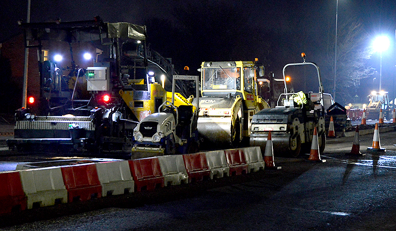 Overnight resurfacing work on Bradley Stoke Way, as part of the MetroBus project.