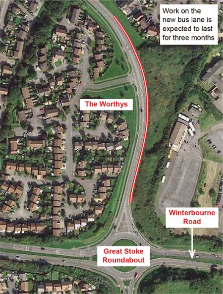 Indicative plan showing new bus lane at southern end of Bradley Stoke Way.