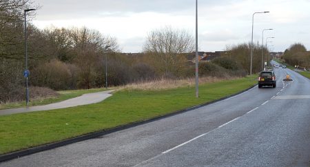 Site of proposed temporary access off Bradley Stoke Way for vehicles working on the Frome Valley Relief Sewer project.