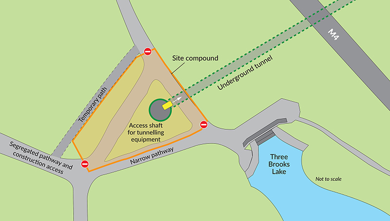 Plan of the site compound near the Three Brooks lake.