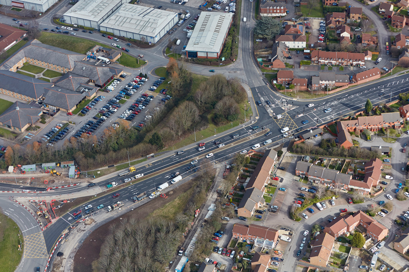 Aerial photo of MetroBus works on Bradley Stoke Way (taken 24th February 2017).