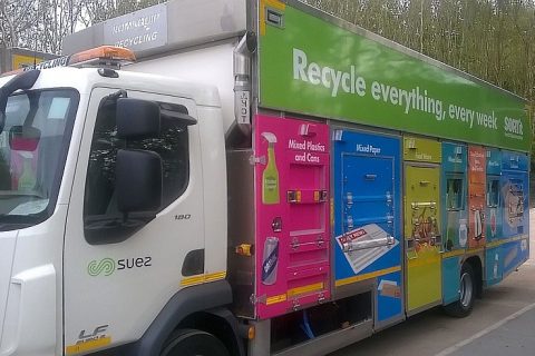 Photo of a 'Romaquip' recycling collection vehicle.