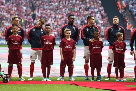Bradley Stoke schoolboy Alex Okoye (extreme left), player escort at the 2017 FA Cup Final.