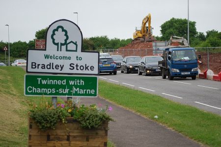 MetroBus construction work at the southern end of Bradley Stoke Way.