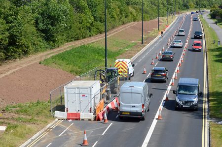 Photo of MetroBus roadworks on Bradley Stoke Way, near Primrose Bridge.