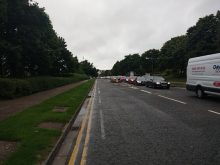 Traffic queue in the Aztec West business park on 2nd August 2017.