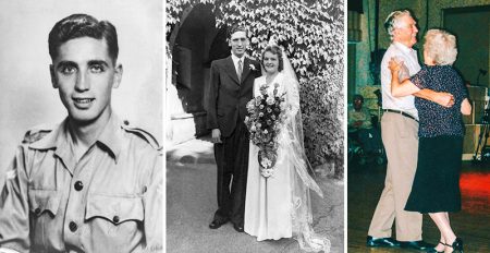 Jim Humphries (l-r): RAF; Wedding to Marjorie; Dancing with second wife Heather.
