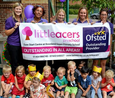 Photo of staff and children at Little Acers Pre-School in Bradley Stoke.