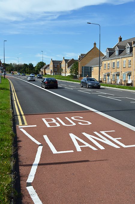 Photo of new westbound bus lane on Bradley Stoke Way.