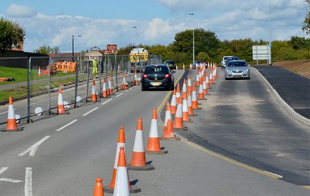 Photo of traffic using the new bus lane at the southern end of Bradley Stoke Way.