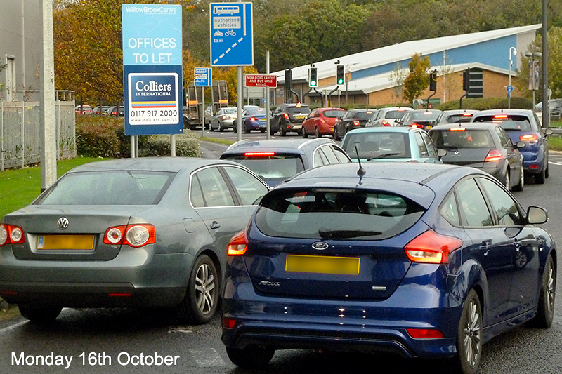 Photo of traffic in Bradley Stoke at a standstill on Monday 16th October 2017.