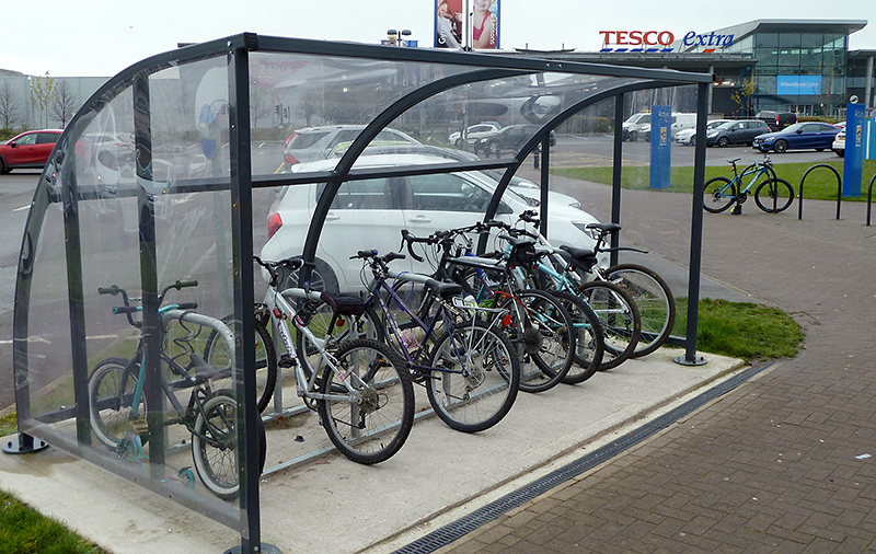 Photo of a bike parking shelter at Bradley Stoke Leisure Centre.