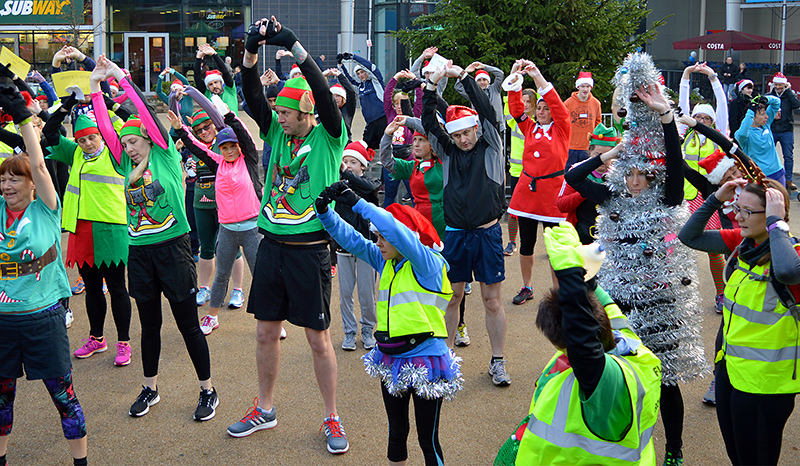 Photo of the warm-up for the Santa Run on 2nd December.