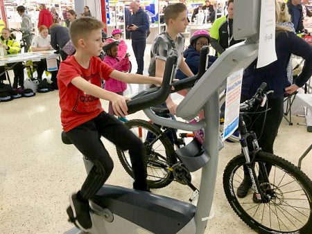 Photo of Josh Harding taking part in his static cycle challenge.