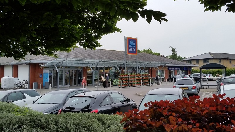Photo of the Aldi store taken on the day it re-opened following refurbishment.