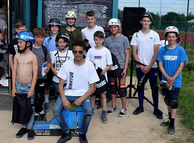Bradley Stoke Community Festival Skate Jam prize winners in the scooter competition.