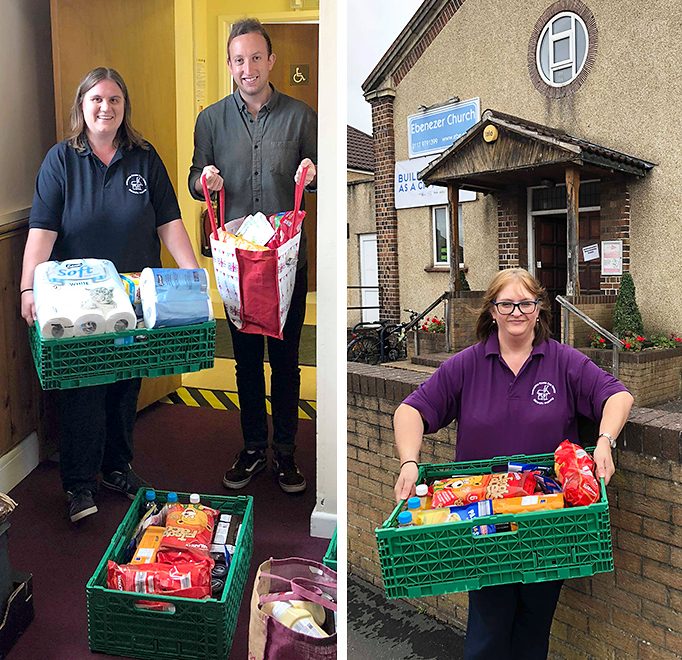 Photo of staff from Ambourne House delivering food donations to the foodbank,
