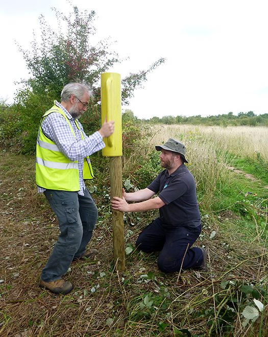 Photo of volunteers installing marker posts around the perimeter of the Tump.