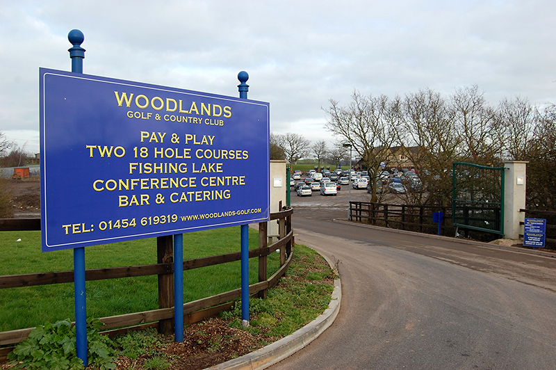 Photo of the entrance to Woodlands Golf & Country Club overlaid with an image from the front cover of South Gloucestershire Council's Emerging Local Plan (2023).