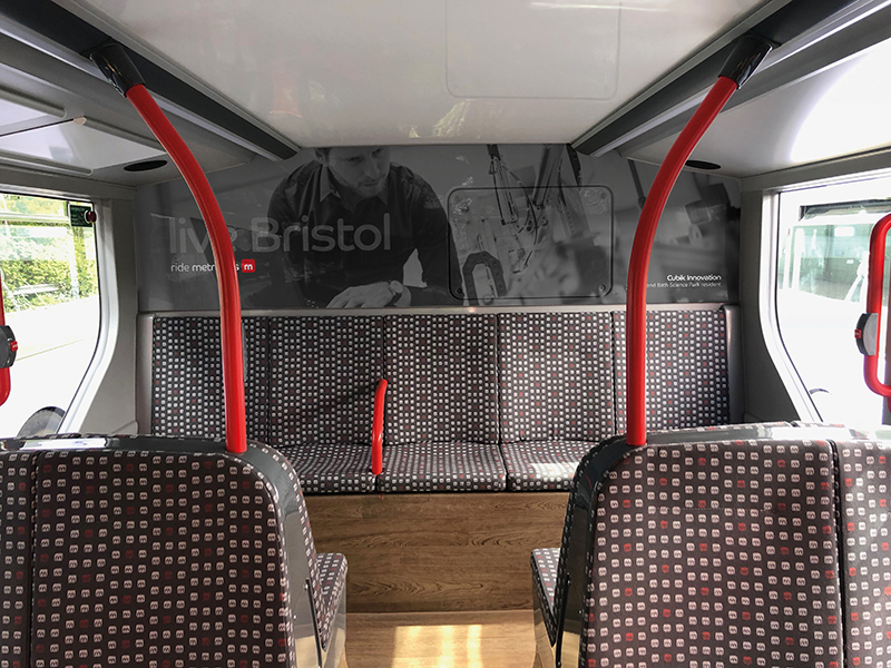 Lower rear inside panel of a Bristol MetroBus vehicle.