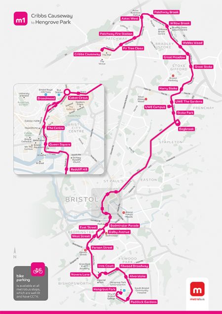 MetroBus M1 route map.