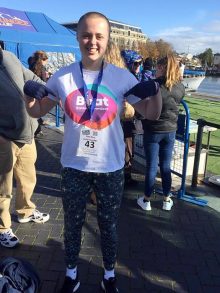 Photo of Sophie Mitchell at the bungee jump event at Bristol harbourside.