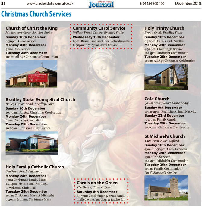 2018 Christmas church services in Bradley Stoke.