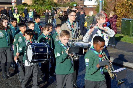 Photo of the marching band of the 1st Bradley Stoke Scout Group.