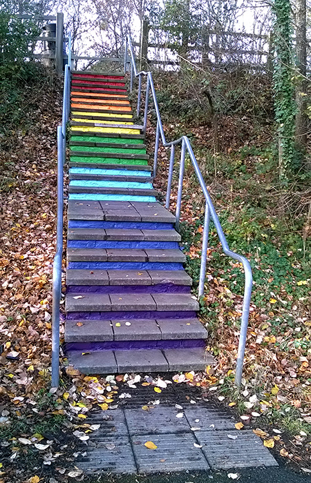 Photo of the rainbow steps at Primrose Bridge.