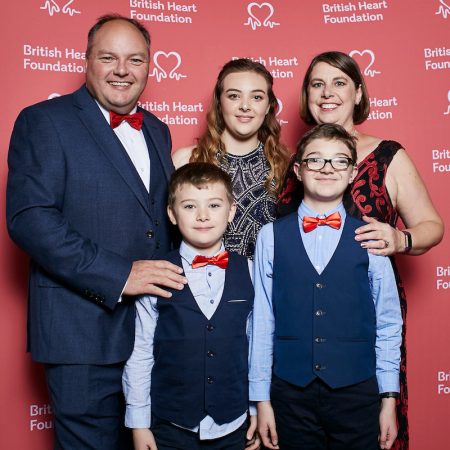 Photo of Calum Morris with his family at the British Heart Foundation’s Heart Heroes Awards presentation evening.