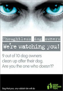 Keep Britain Tidy glow-in-the-dark poster displaying a pair of eyes and the phrase "We're watching you!"