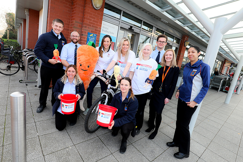 Photo of Team GB modern pentathlon Olympian Sam Murray (fourth from left) with staff of the Aldi store in Bradley Stoke.