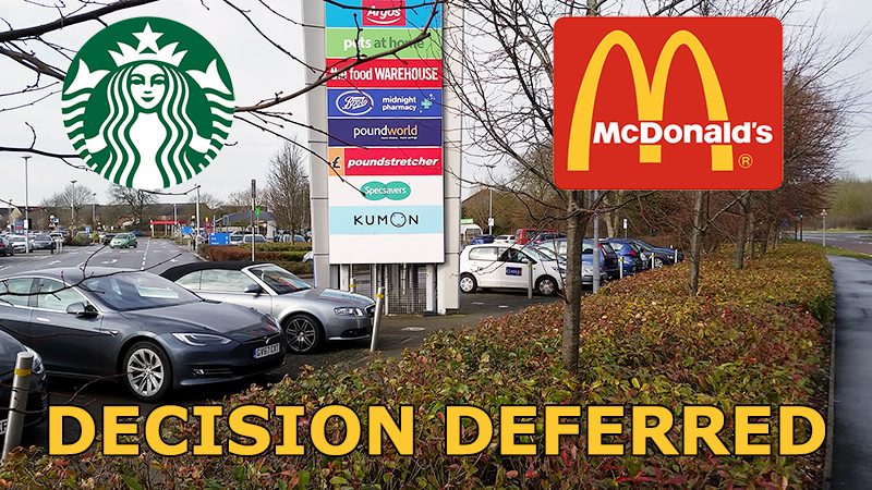Composite image showing McDonald's and Starbucks logos overlaid on a photo of the Willow Brook Centre site.
