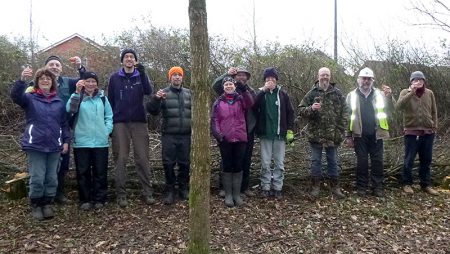 Photo of participants on the Three Brooks Nature Conservation Group hedgelaying weekend.