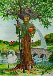 Trolletheus, God of Three Brooks (acrylic), by Susan Hartry.
