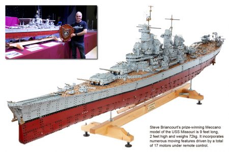 Photo of a Meccano model of the USS Missouri, by Steve Briancourt.
