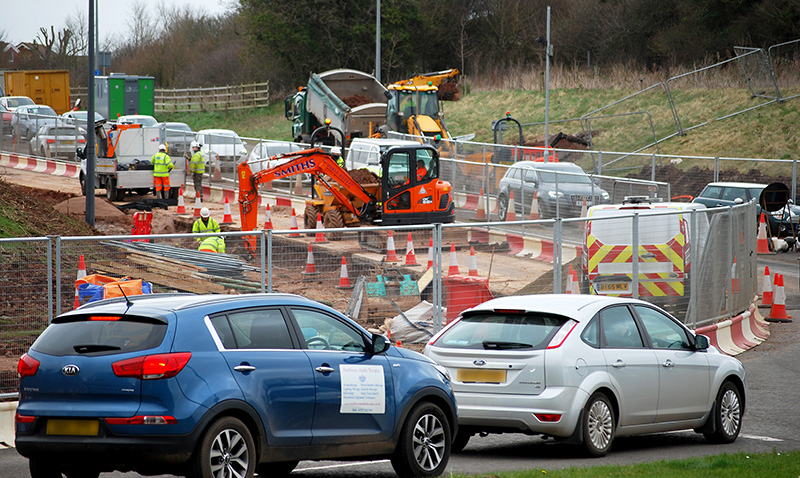 Photo of the roadworks at Great Stoke Roundabout (February 2020).