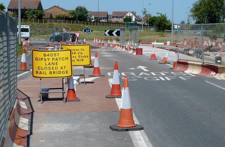 Photo of the Great Stoke Way (Parkway) approach to the roundabout (25th June 2020).