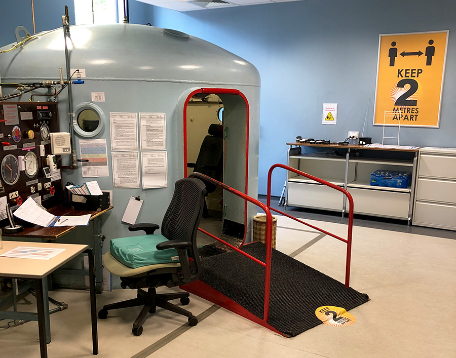 Oxygen therapy chamber at The Brightwell. Photo of the oxygen therapy chamber.