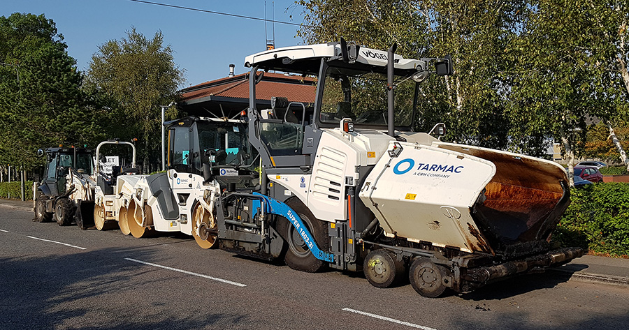 Photo of road surfacing plant parked on Great Park Road.