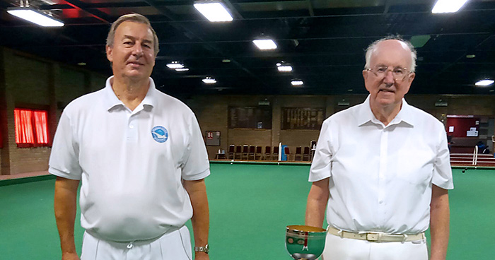 Photo of Men’s Pairs champions Michael Cove (left) and Dennis Overton, with their trophy.