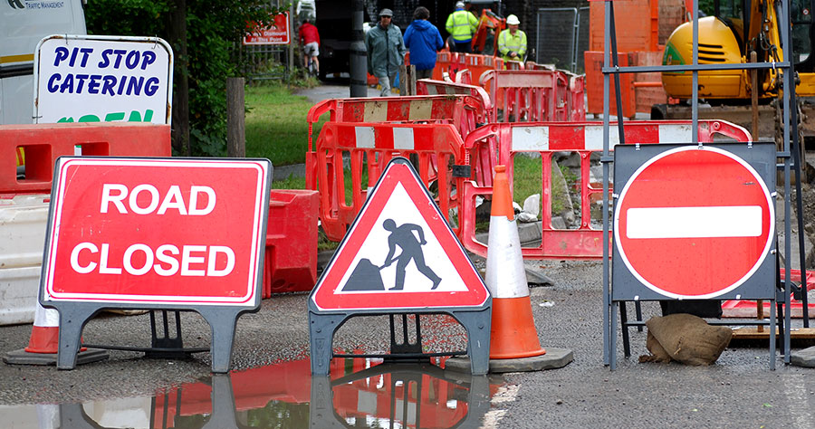 Photo of roadworks signs.