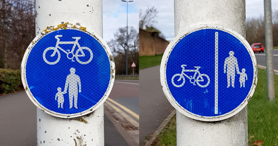 Shared-use path signs. Photo of shared-use path signs.