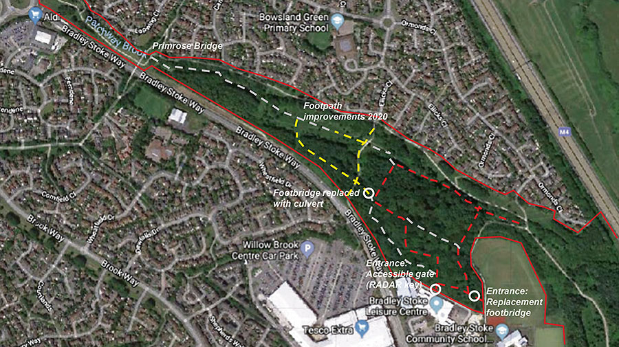 Map showing network of improved paths in Savages Wood. Map showing network of paths.