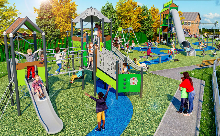 3D visualisation of a play park.