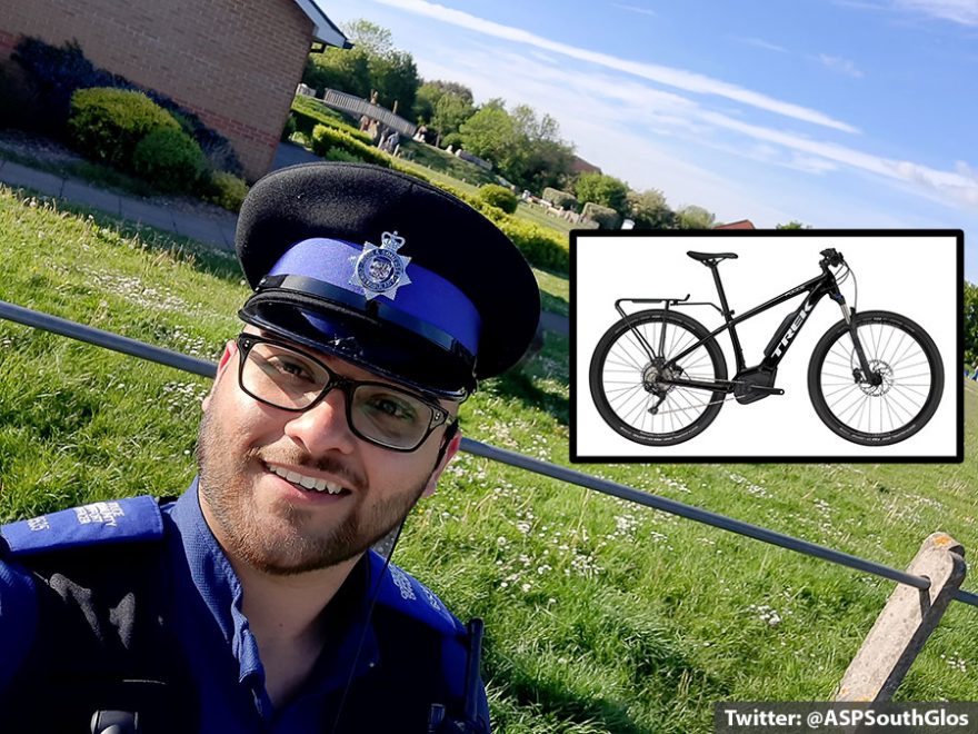 Photo of a PCSO with an image of an electric bike overlaid.