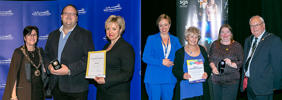 Collage of two photos showing award winners.